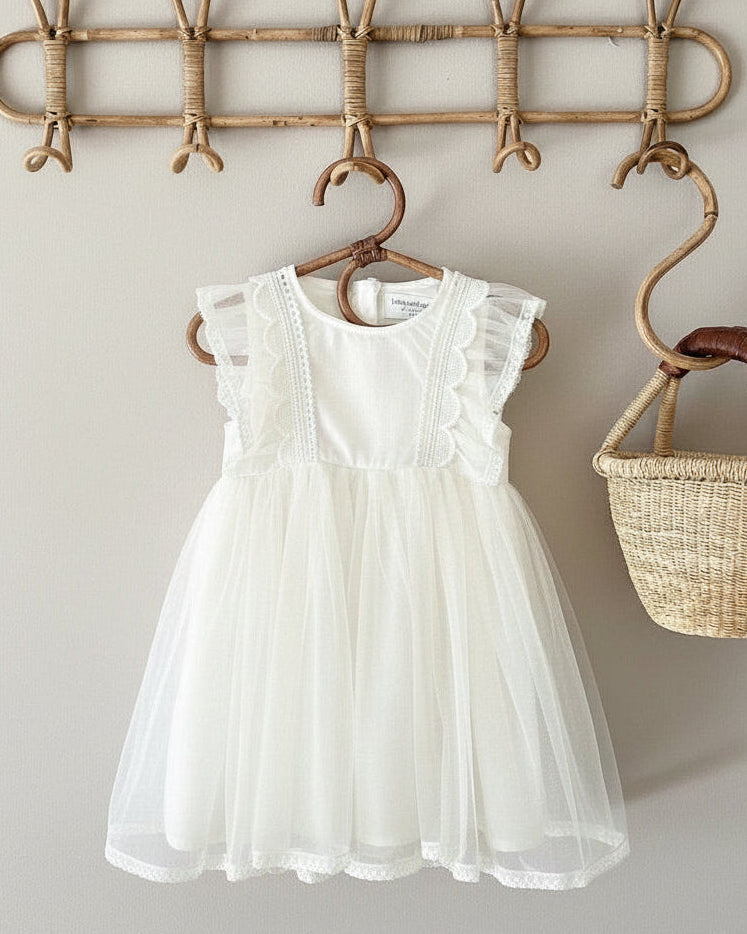 open lace back dress Garden Party Tulle Dress in White – littleclothingco
