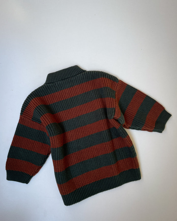 Two Tone Jumper in Forest & Rust Stripe