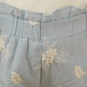 Powder Blue Floral Embroidered Lace 100% Cotton Shorts