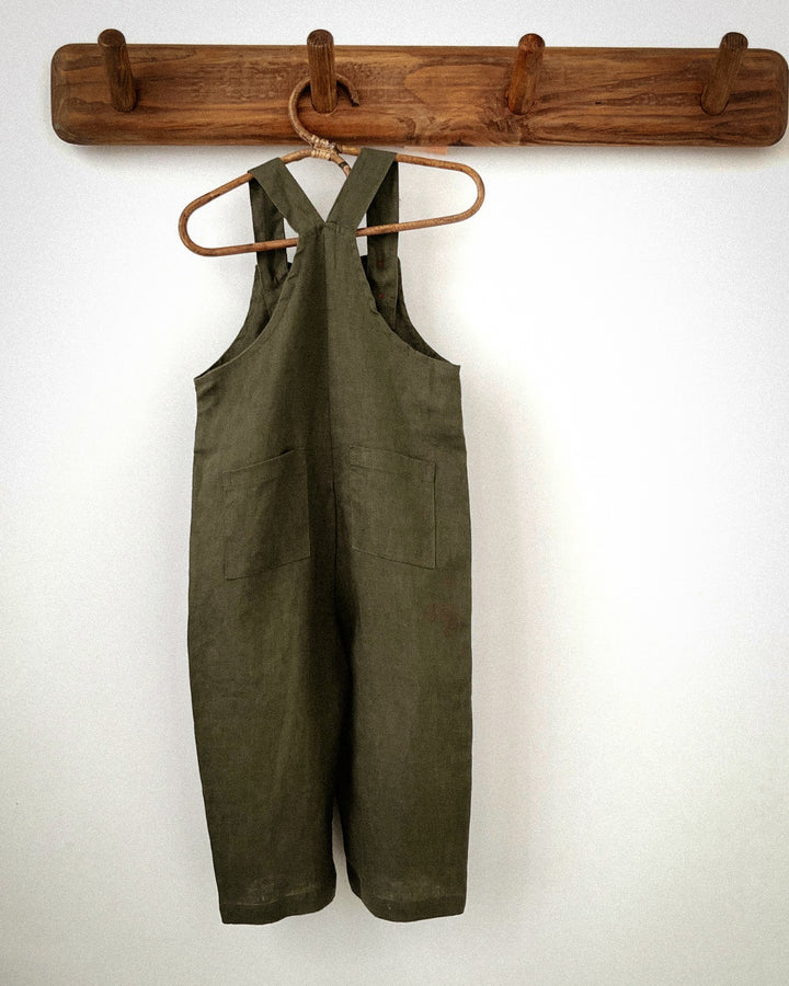 The Pure Linen Long Overalls in Earthy Olive