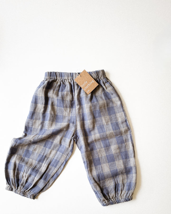 Slate Blue Check Pants in Lightweight Linen & Cotton