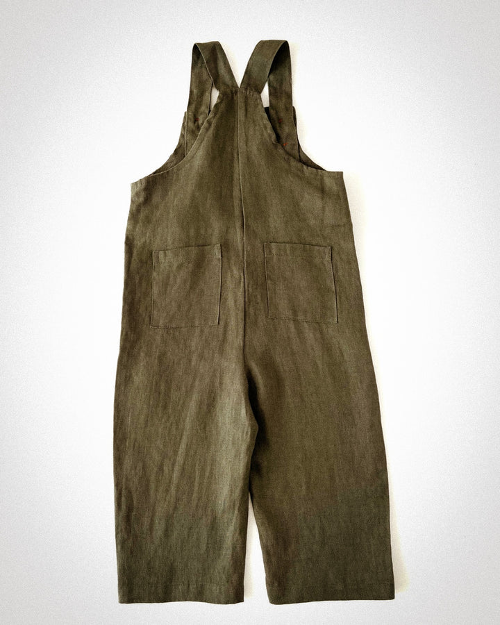 The Pure Linen Long Overalls in Earthy Olive