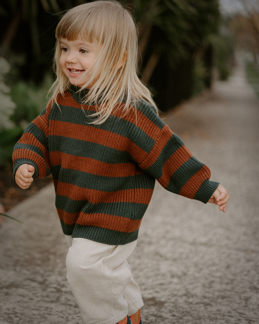 Two Tone Jumper in Forest & Rust Stripe