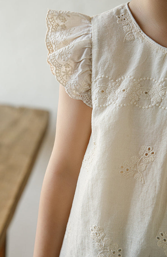 Ivory Broderie Embroidered Flutter Sleeve Blouse