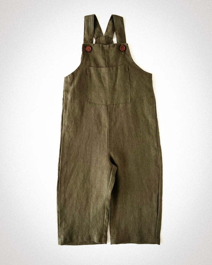 The Pure Linen Long Overalls in Earthy Olive