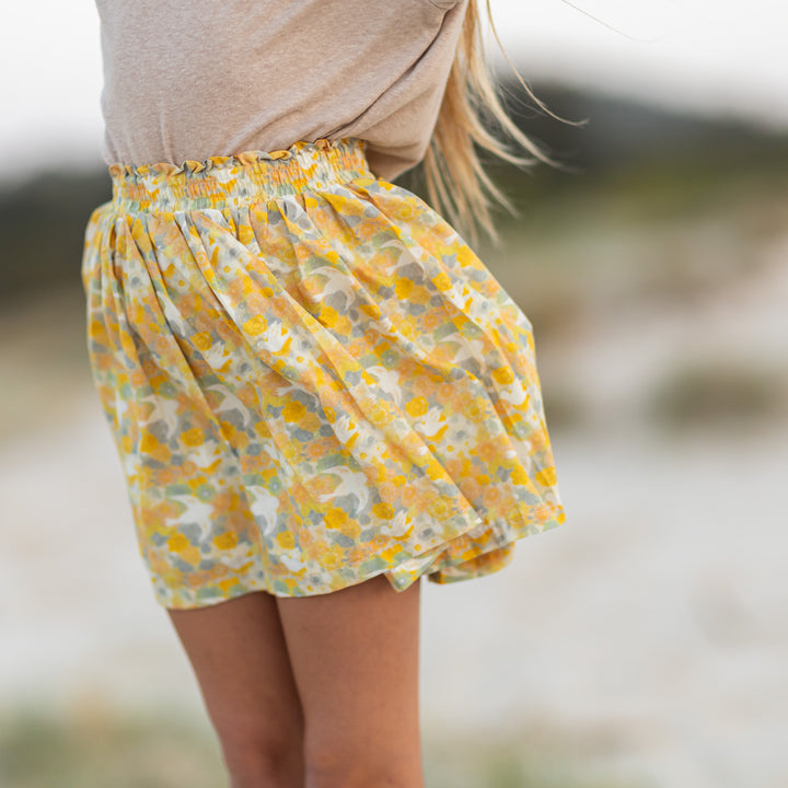 Whimsy Days in Soaring Birds Skirt - Sunshine