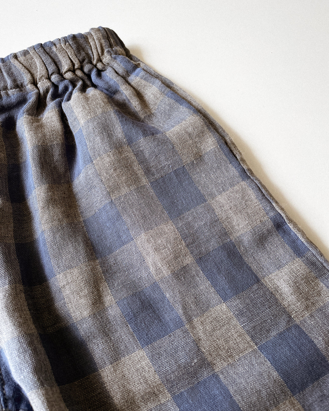 Slate Blue Check Pants in Lightweight Linen & Cotton