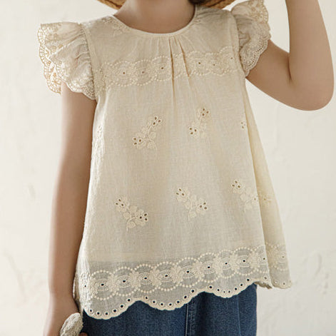 Ivory Broderie Embroidered Flutter Sleeve Blouse
