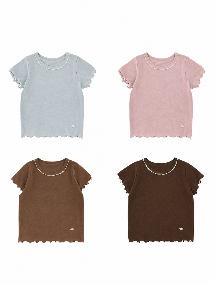 Softest Brushed Cotton Lettuce Edge Short Sleeve Tee