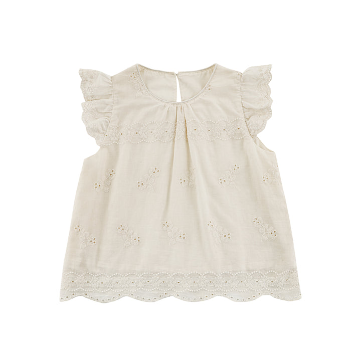 Ivory Broderie Embroidered Flutter Sleeve Blouse