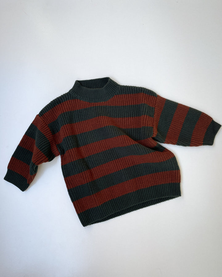 Two Tone Jumper in Forest & Rust Stripe