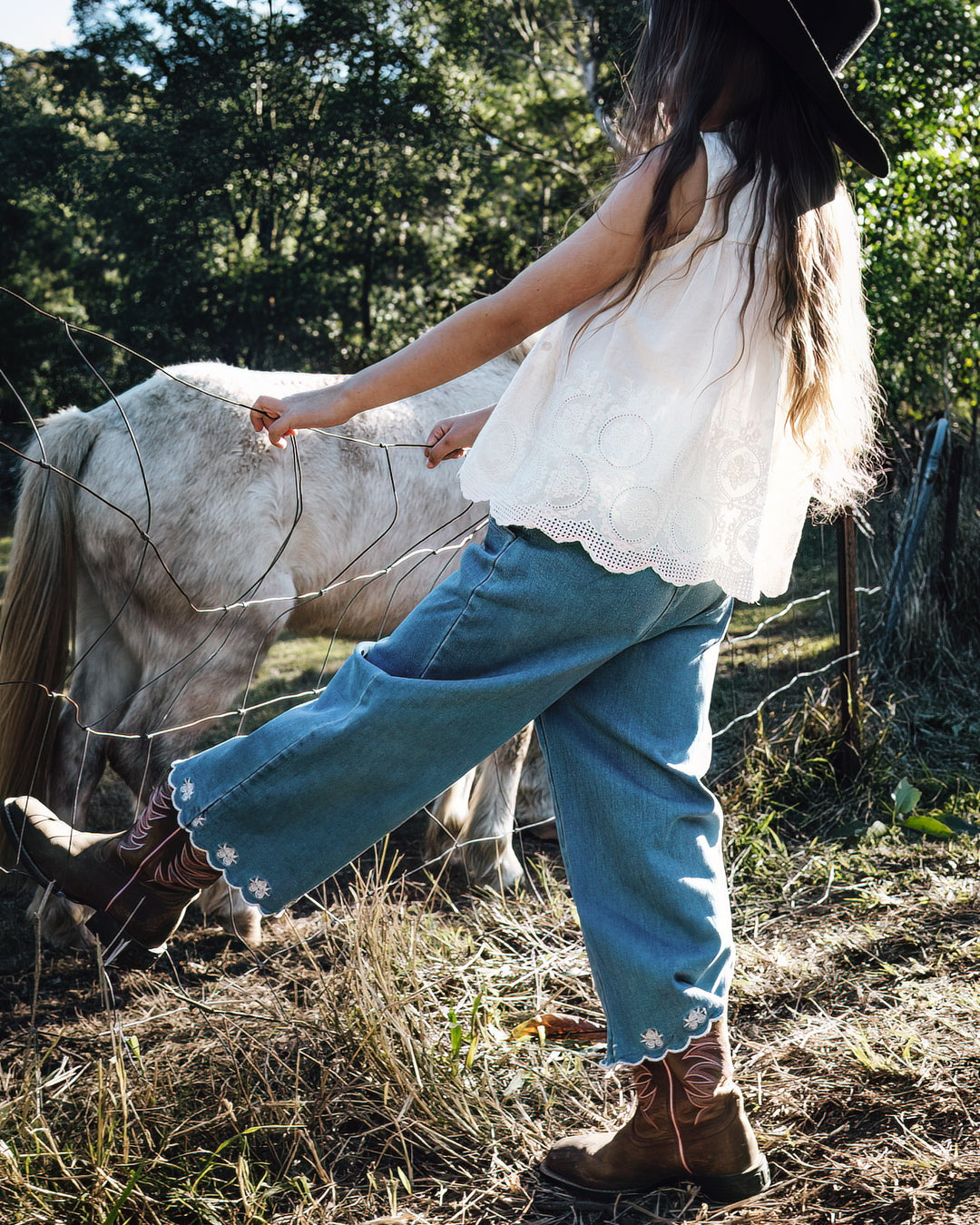The Wildflower Wander Jeans with Scallop Trim