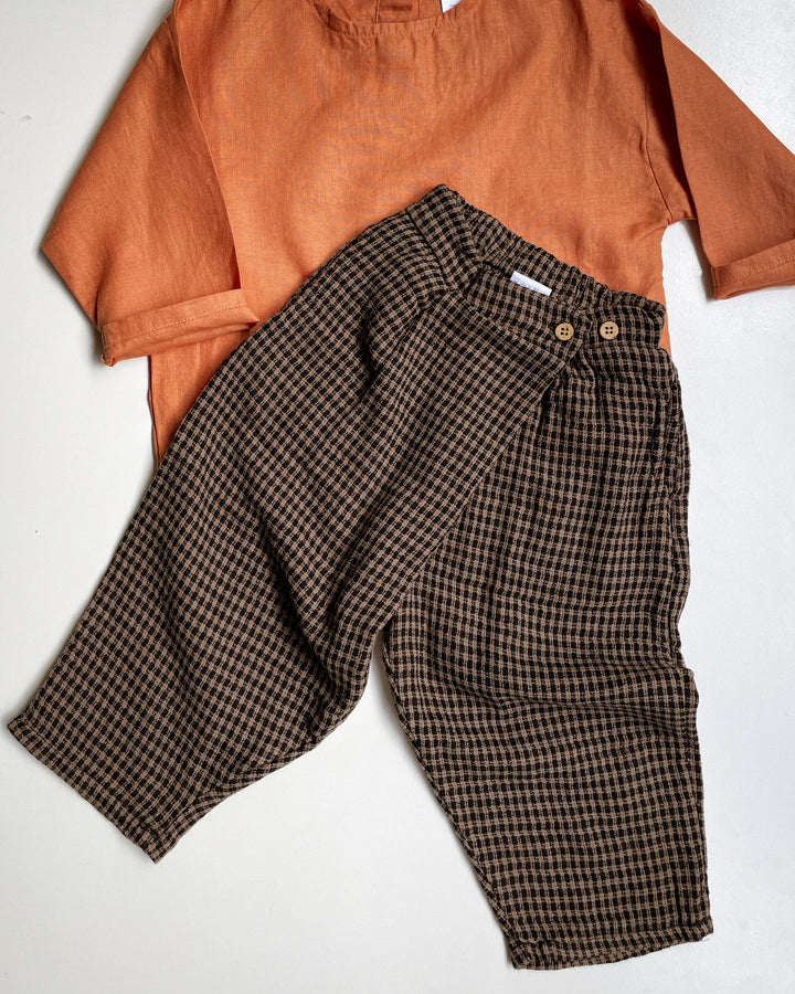 The Oliver Pants – Vintage Brown Plaid Cotton Linen