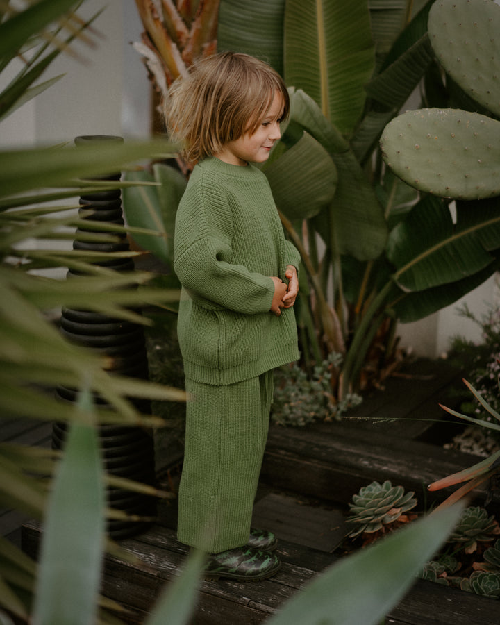 Cotton Knit Pants in Clover