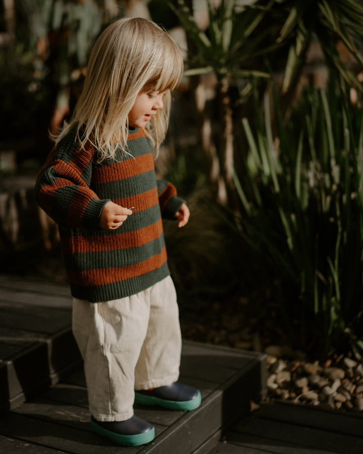 Two Tone Jumper in Forest & Rust Stripe