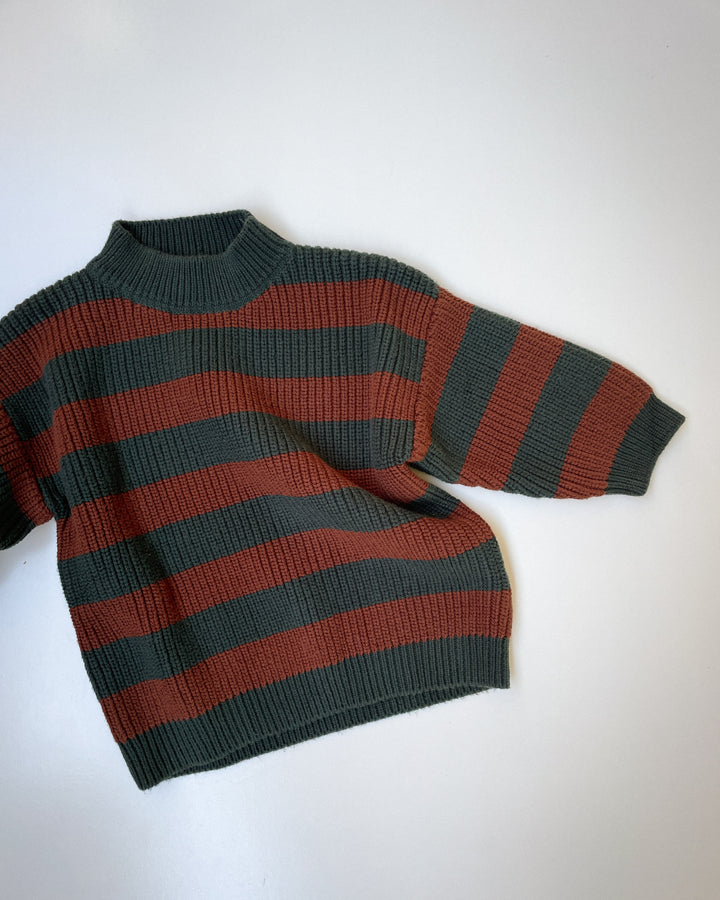 Two Tone Jumper in Forest & Rust Stripe