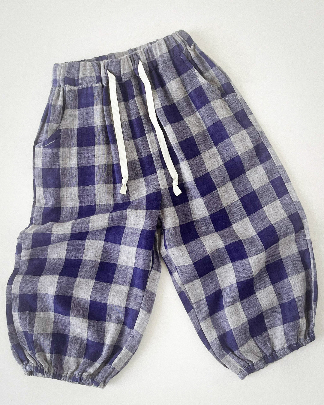 Slate Blue Check Pants in Lightweight 100% Cotton