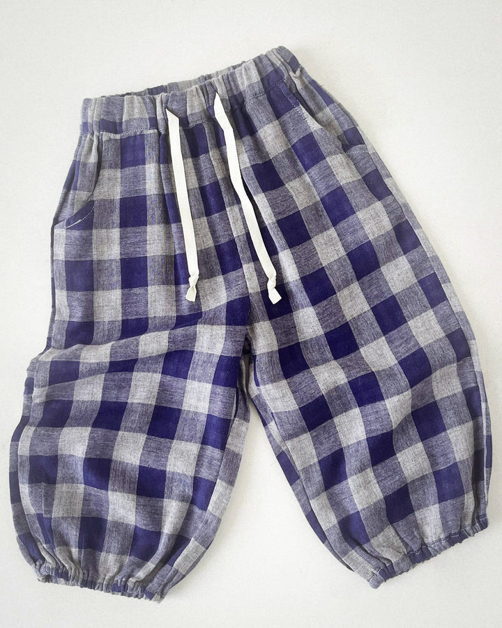 Slate Blue Check Pants in Lightweight 100% Cotton