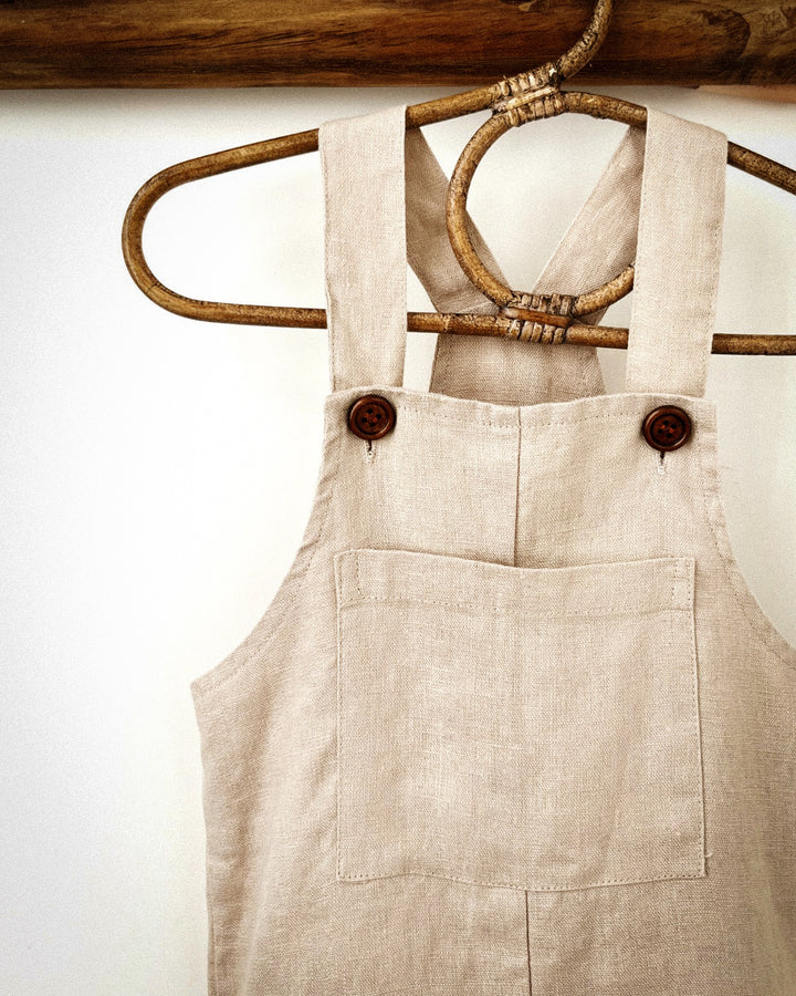 The Pure Linen Short Overalls in Natural