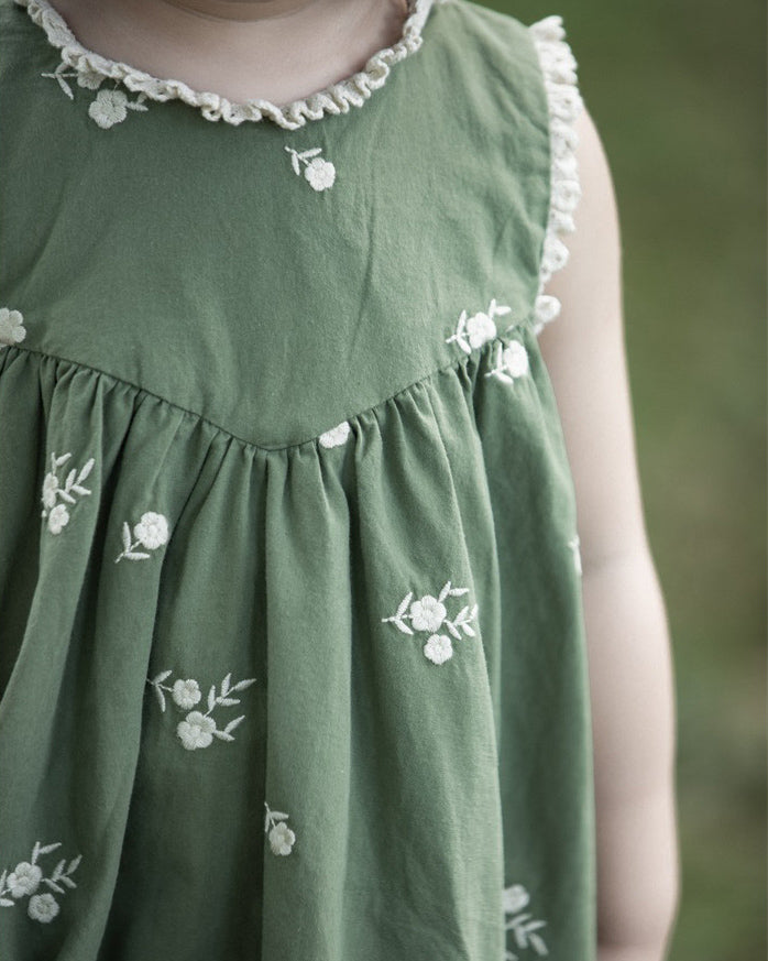 Meadow Flora Embroidered Cotton Dress – Girls Vintage Inspired Lace Dress