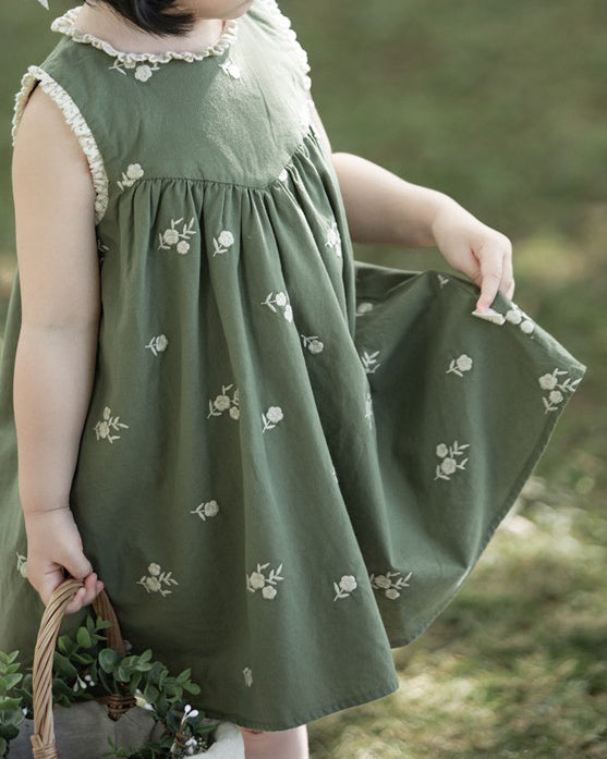 Meadow Flora Embroidered Cotton Dress – Girls Vintage Inspired Lace Dress