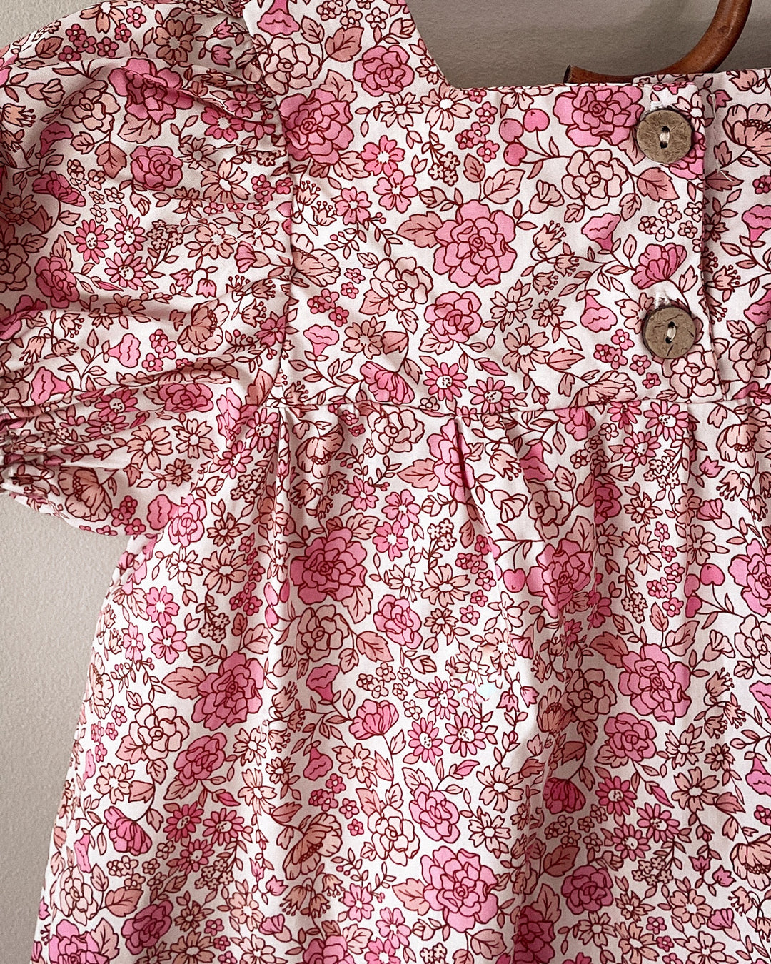 Organic Cotton Puff Sleeve Dress in Dahlia Pink Floral