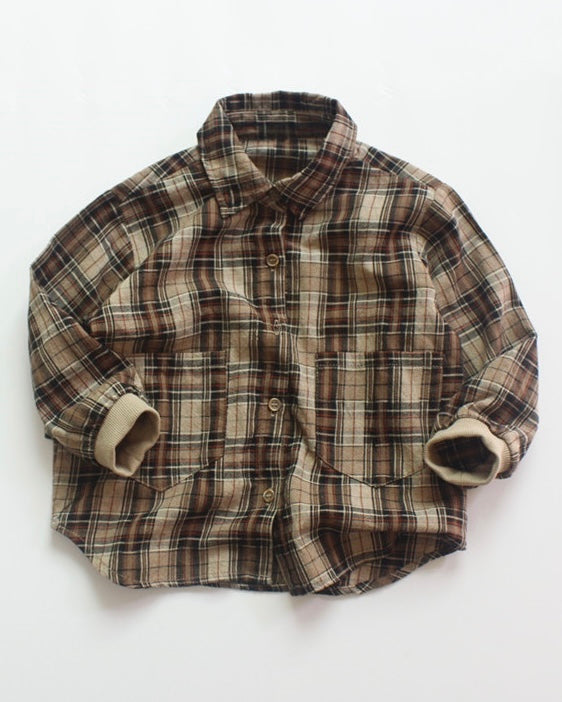 Check Cotton Long Sleeve Shirt with Ribbed Cuffs