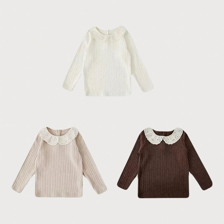 Ribbed Cable Pullover with Broderie Anglaise Collar