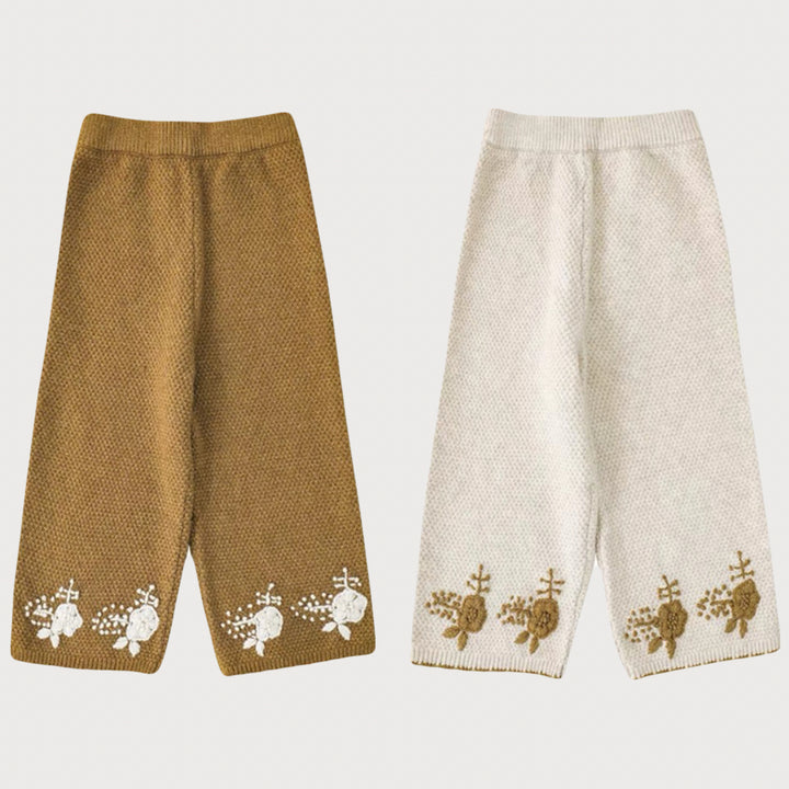 Embroidered Whimsy Wide Leg Knit Pants