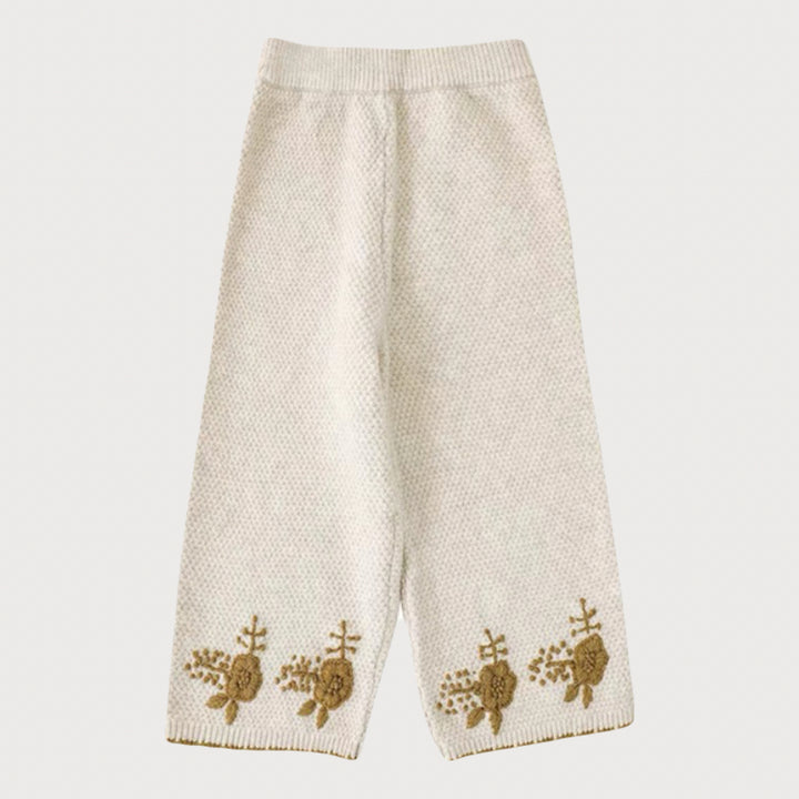 Embroidered Whimsy Wide Leg Knit Pants