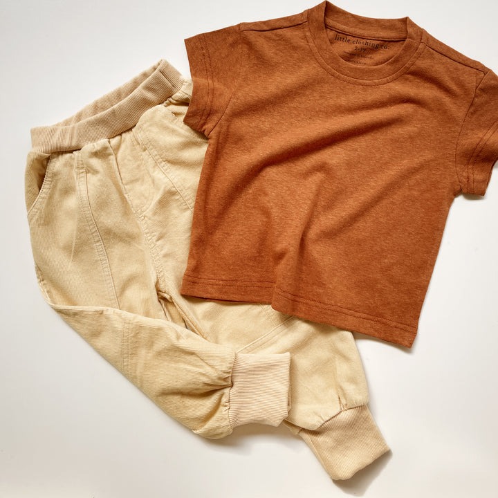 Wheat Mini Cord Panelled Corduroy Pants with Ribbed Cuffs