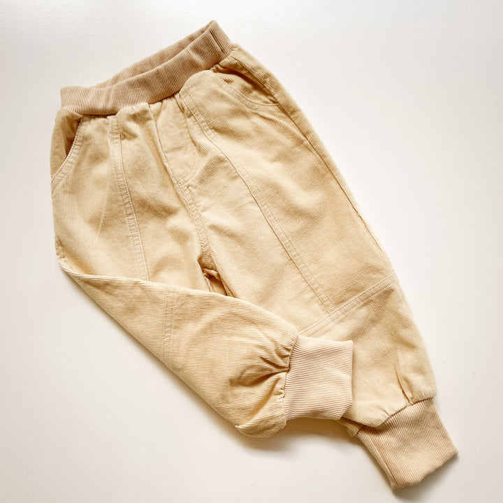 Wheat Mini Cord Panelled Corduroy Pants with Ribbed Cuffs