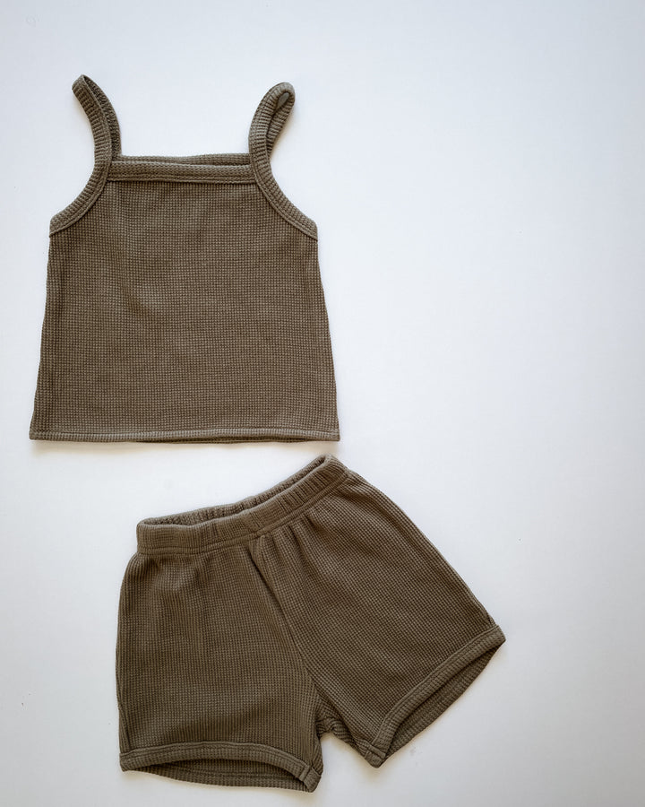 Waffle Singlet Top & Shorts Set - 100% Cotton - In Three Colourways