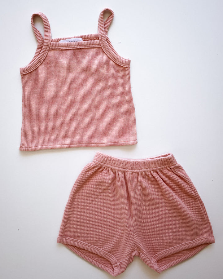 Waffle Singlet Top & Shorts Set - 100% Cotton - In Three Colourways