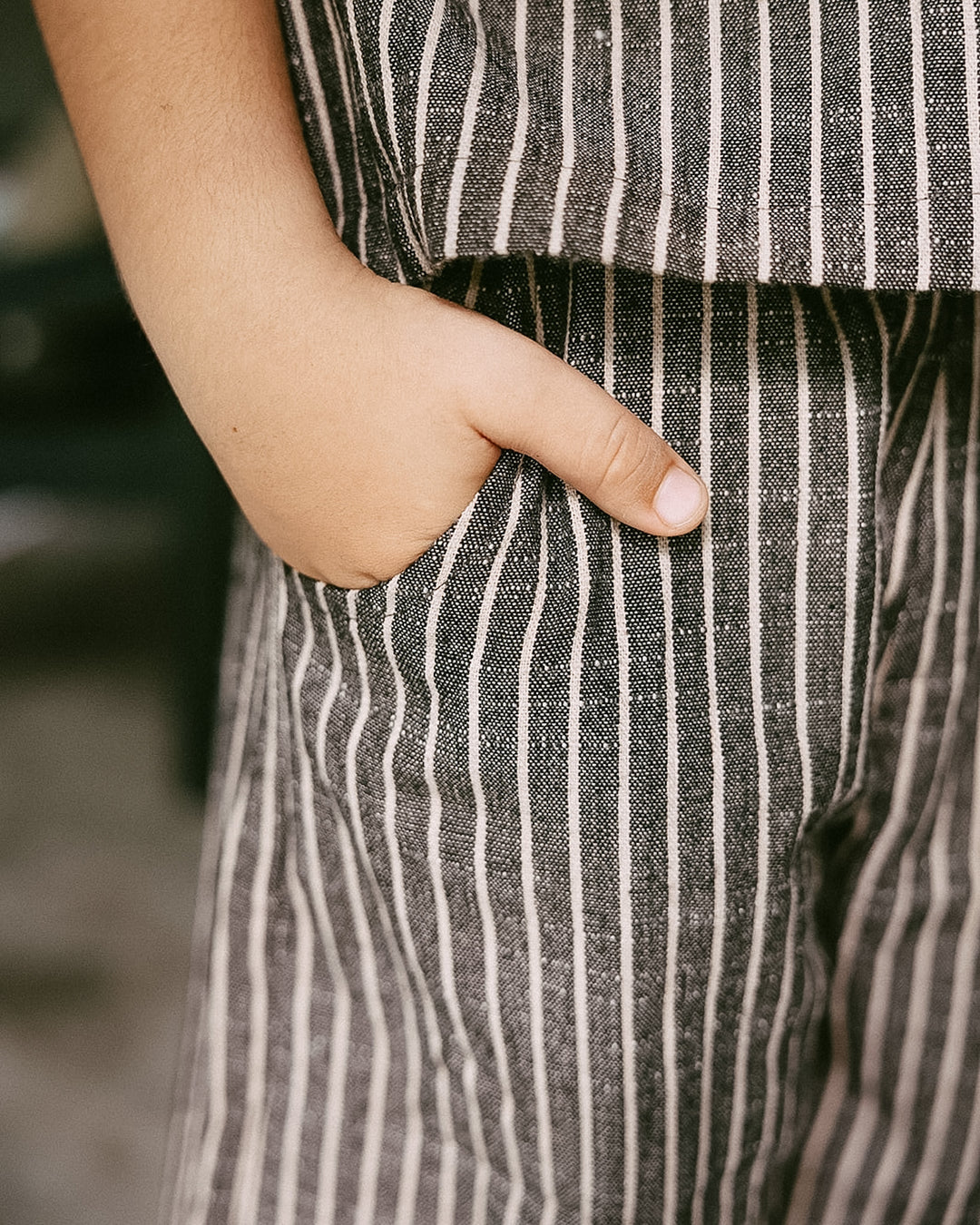 Pinstripe 3/4 Length Vintage Woven Shorts - Cotton & Recycled Natural Fibres