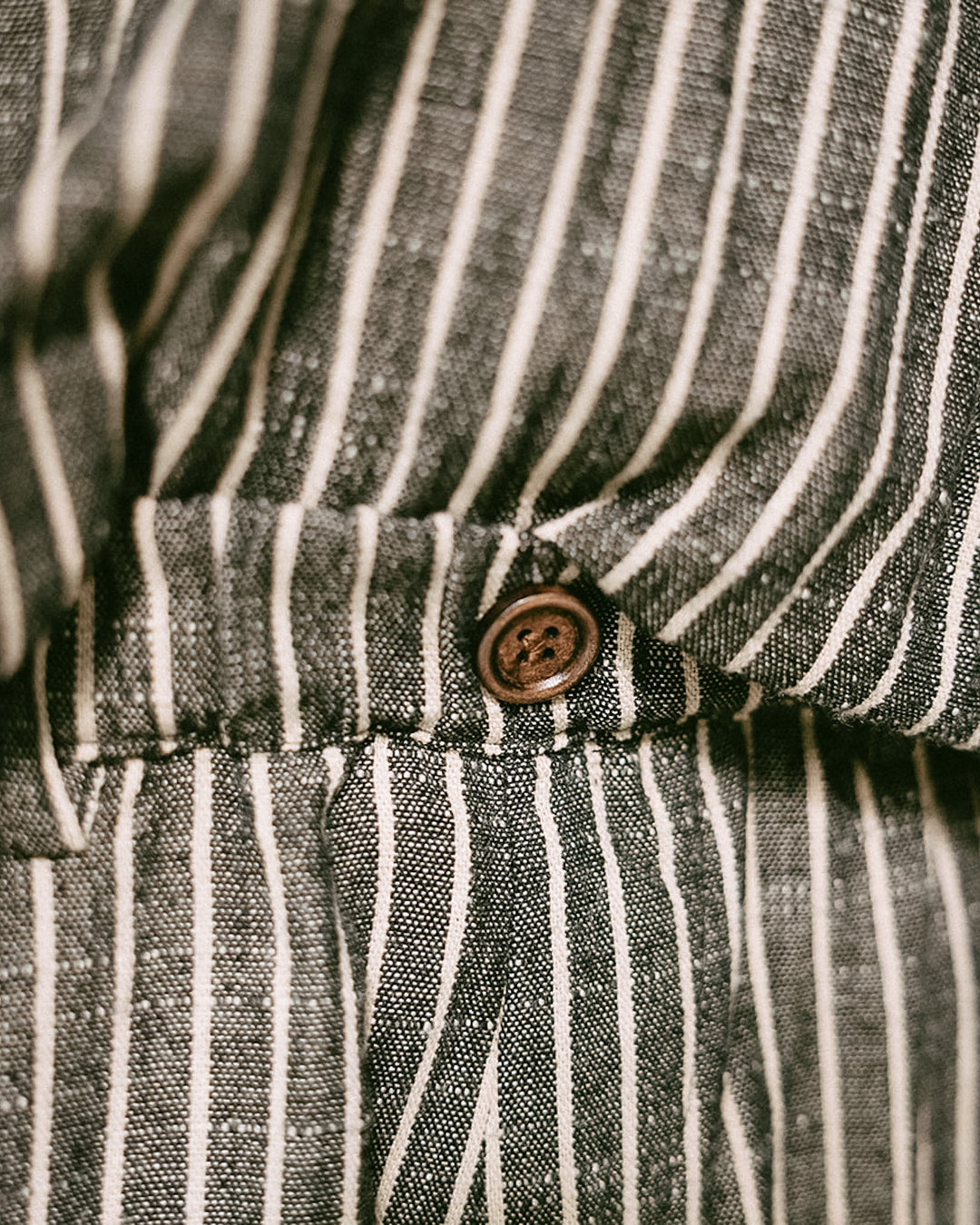 Pinstripe 3/4 Length Vintage Woven Shorts - Cotton & Recycled Natural Fibres