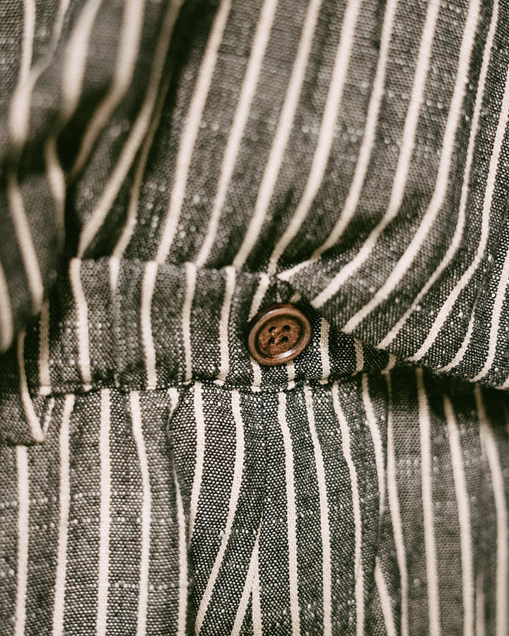 Pinstripe 3/4 Length Vintage Woven Shorts - Cotton & Recycled Natural Fibres