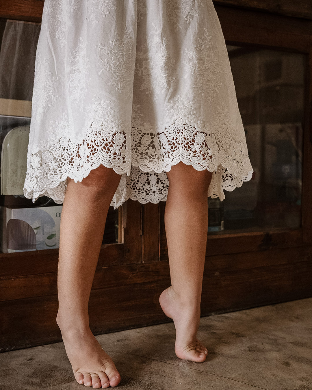 Whimsy Heirloom Sleeveless Dress In Soft Vintage White