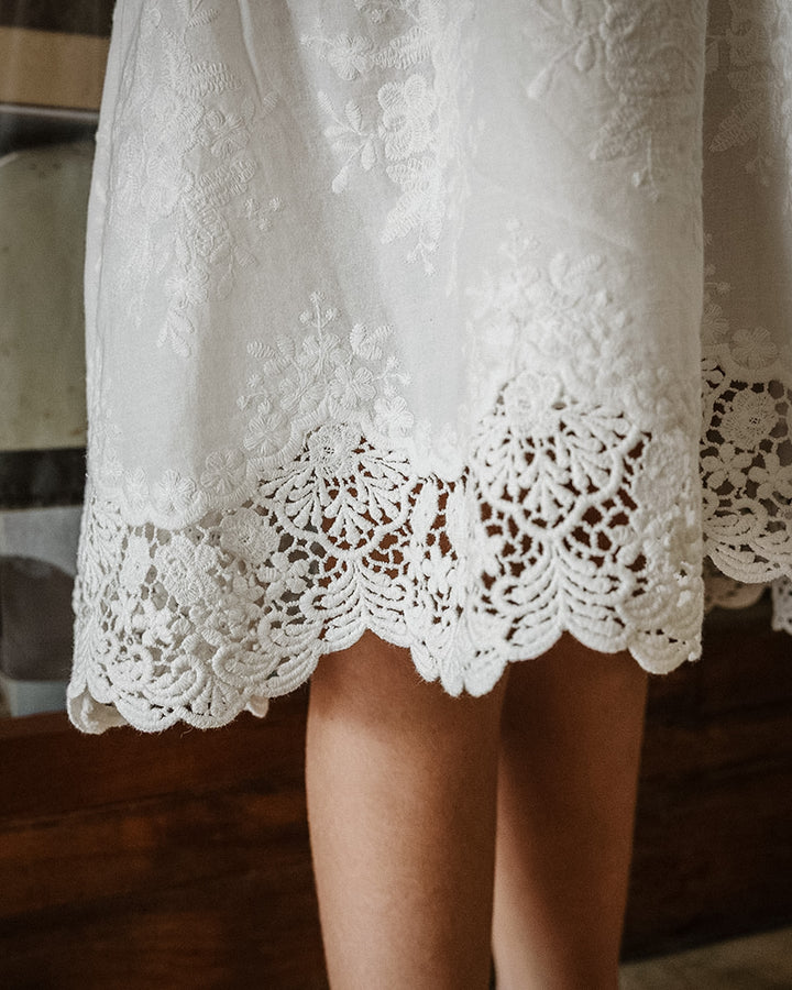 Whimsy Heirloom Sleeveless Dress In Soft Vintage White