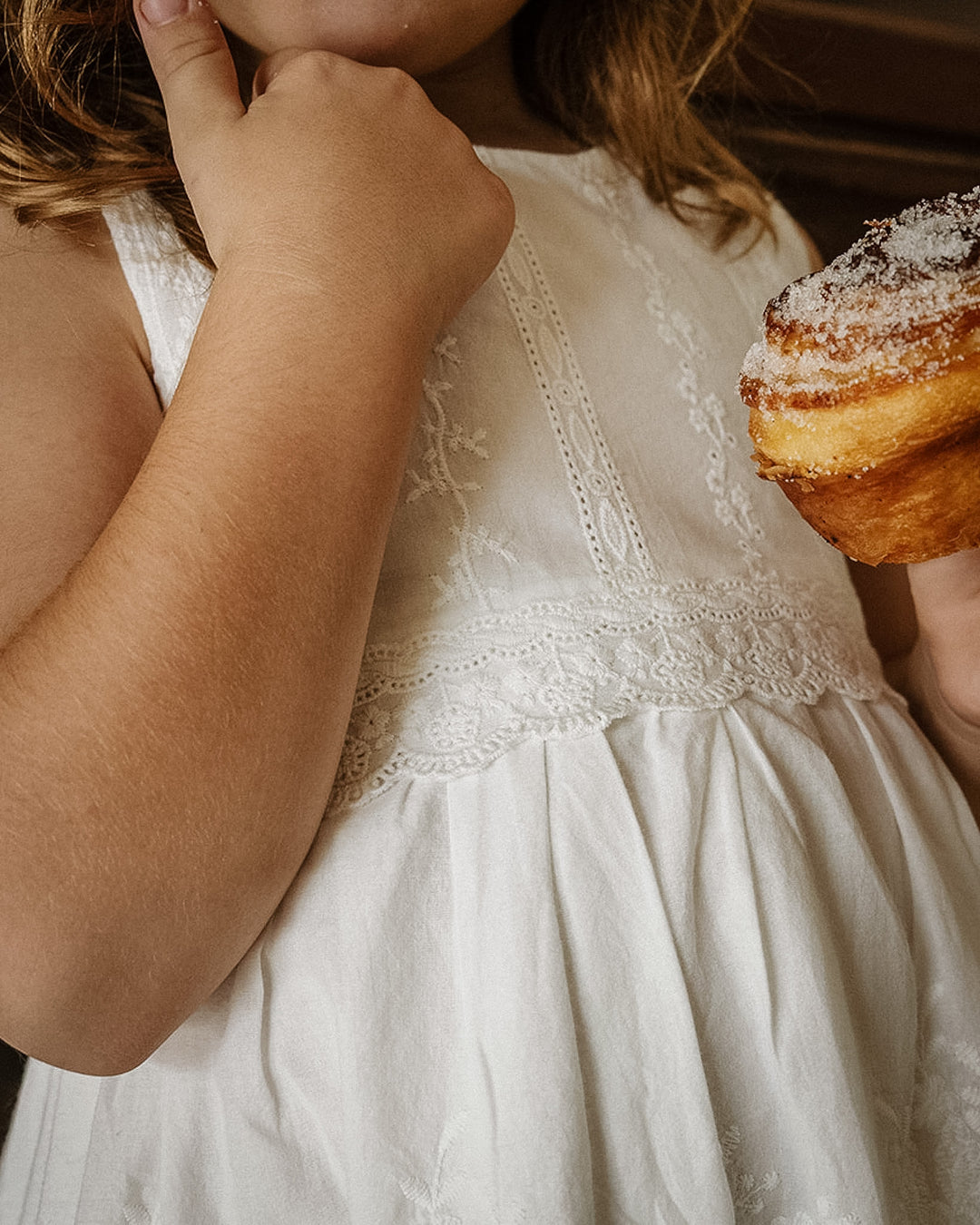 Whimsy Heirloom Sleeveless Dress In Soft Vintage White