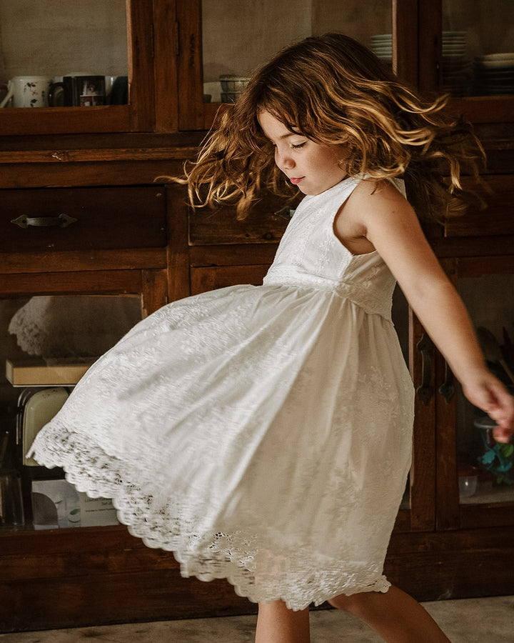 Whimsy Heirloom Sleeveless Dress In Soft Vintage White