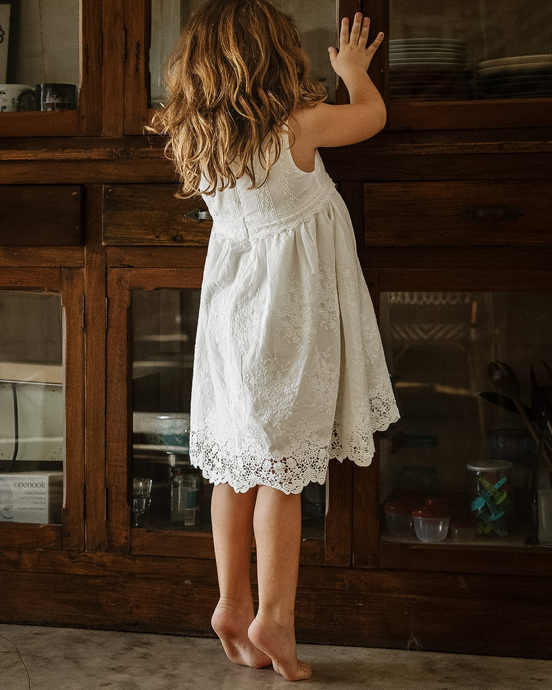 Whimsy Heirloom Sleeveless Dress In Soft Vintage White