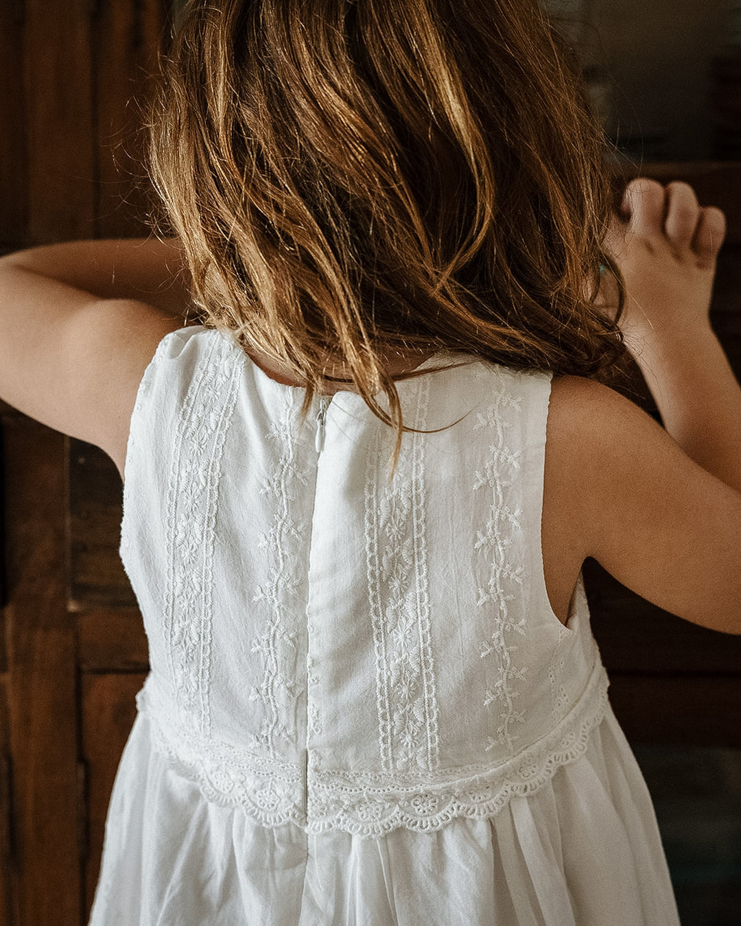 Whimsy Heirloom Sleeveless Dress In Soft Vintage White