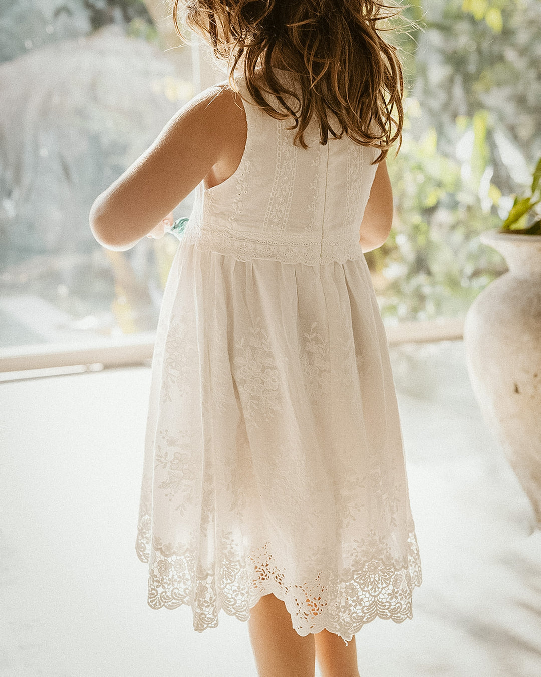 Whimsy Heirloom Sleeveless Dress In Soft Vintage White