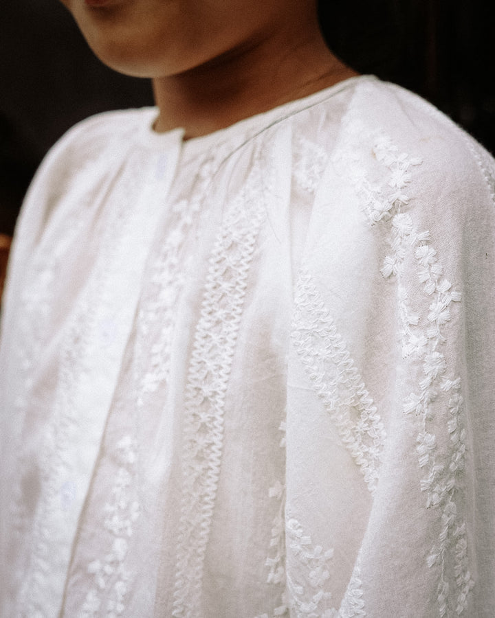 The Vintage Garden Lace Blouse in Soft White