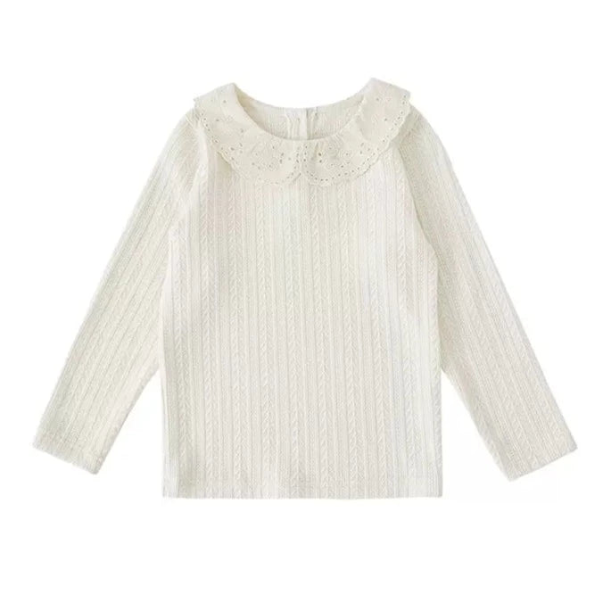 Ribbed Cable Pullover with Broderie Anglaise Collar