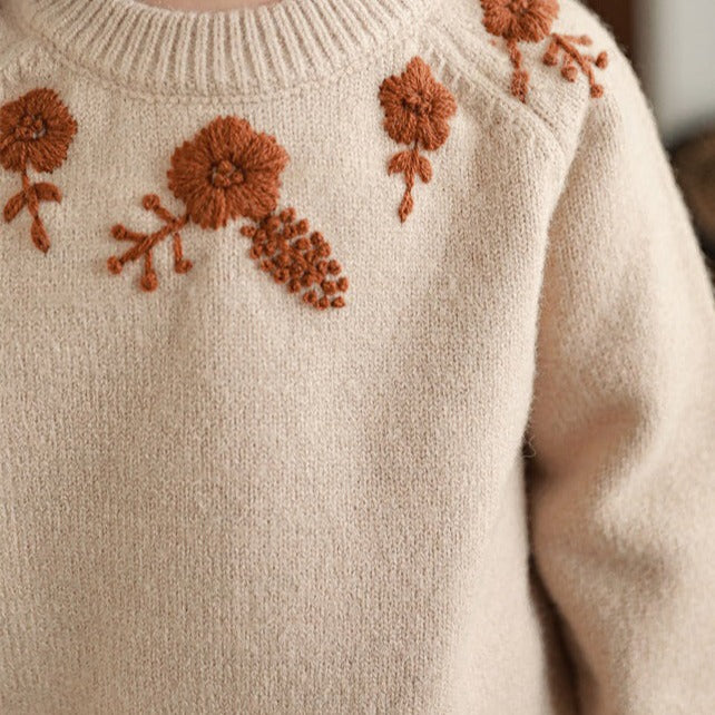 Whimsical Floral Hand-Embroidered Jumper