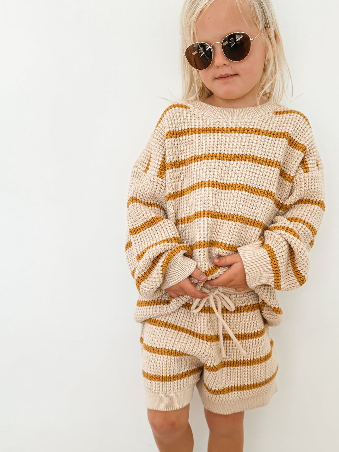 Pure Cotton Mustard Stripe Waffle Knit Shorts