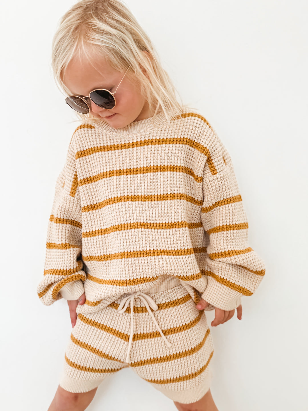 Pure Cotton Mustard Stripe Waffle Knit Shorts