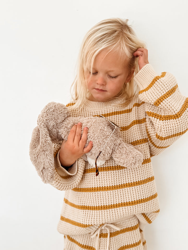 Pure Cotton Mustard Stripe Waffle Knit Jumper